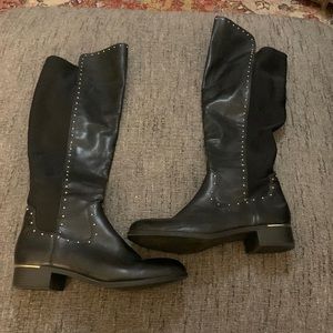 Calvin Klein Cynthia Wide Calf Black Studded Leather Boots size 10